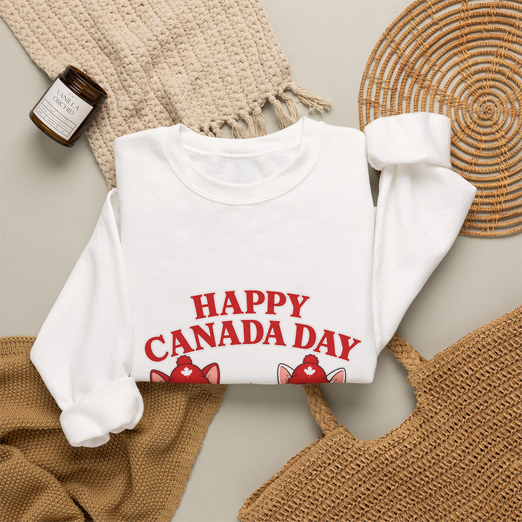Canada Day Sweatshirt — Cute Huskies & Maple Leaf "Happy Canada Day" Crewneck